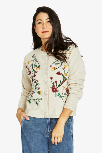 Jump Embroidered Cardigan Natural