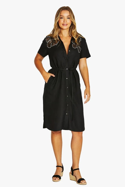 Jump Flower Motif Dress Black