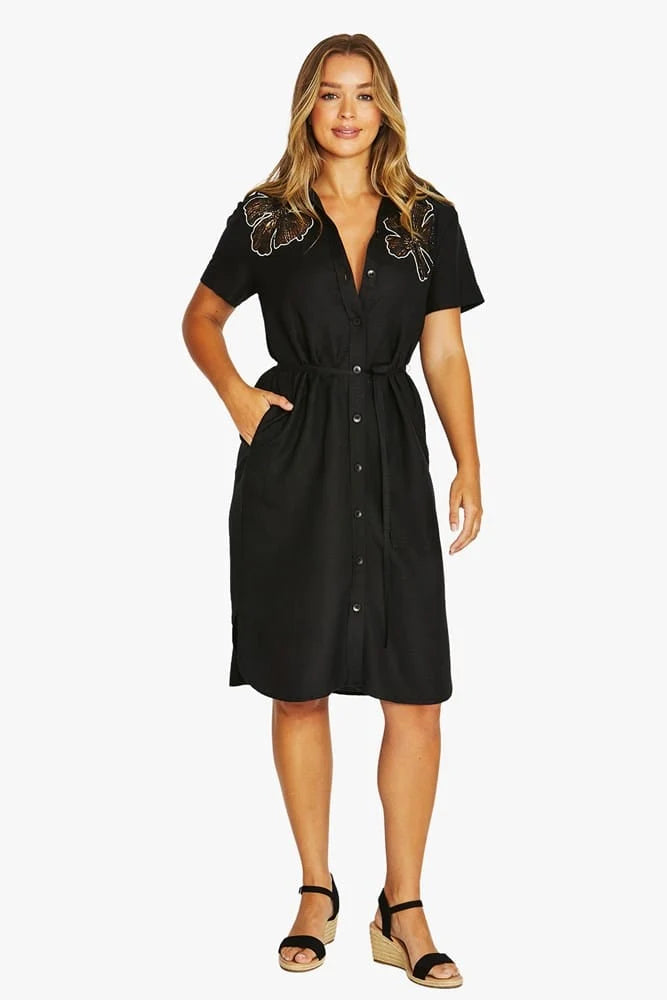 Jump Flower Motif Dress Black