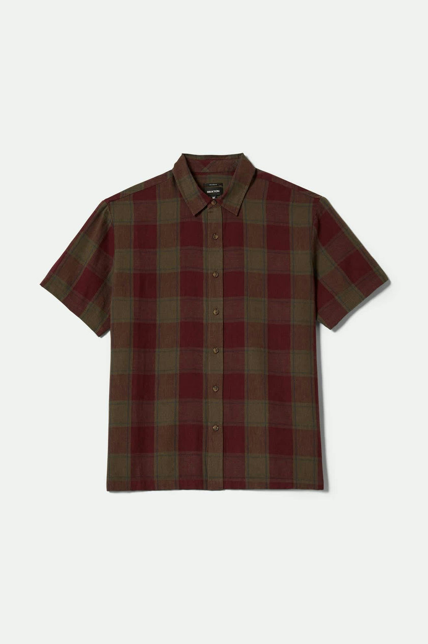 Brixton Cru Linen Blend S/S Woven Shirt Olive Surplus/Port