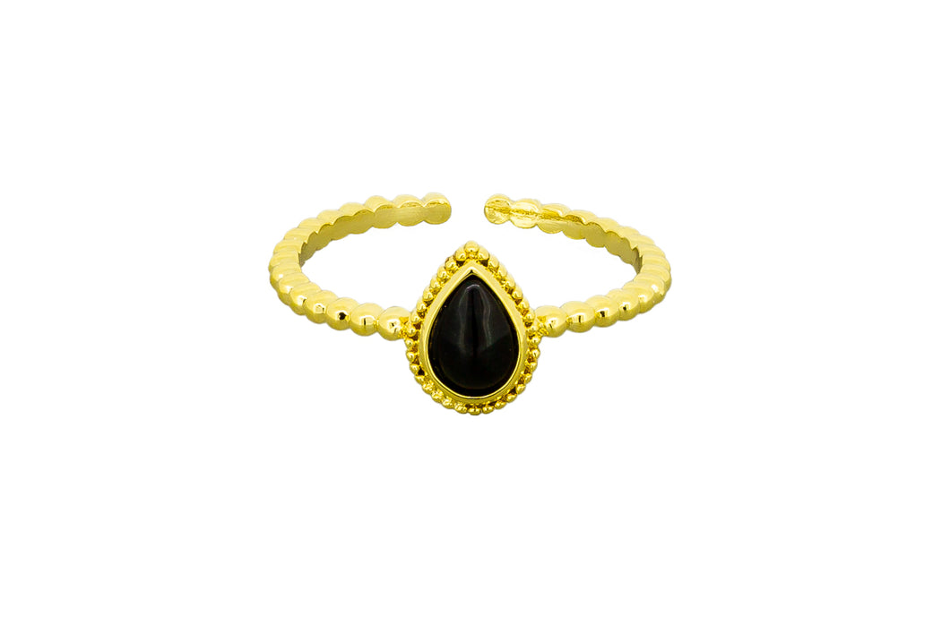Tiger Tree Gold Black Teardrop Ring