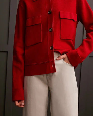 Tribal Double Knit Collared Sweater Cardigan Scarlet