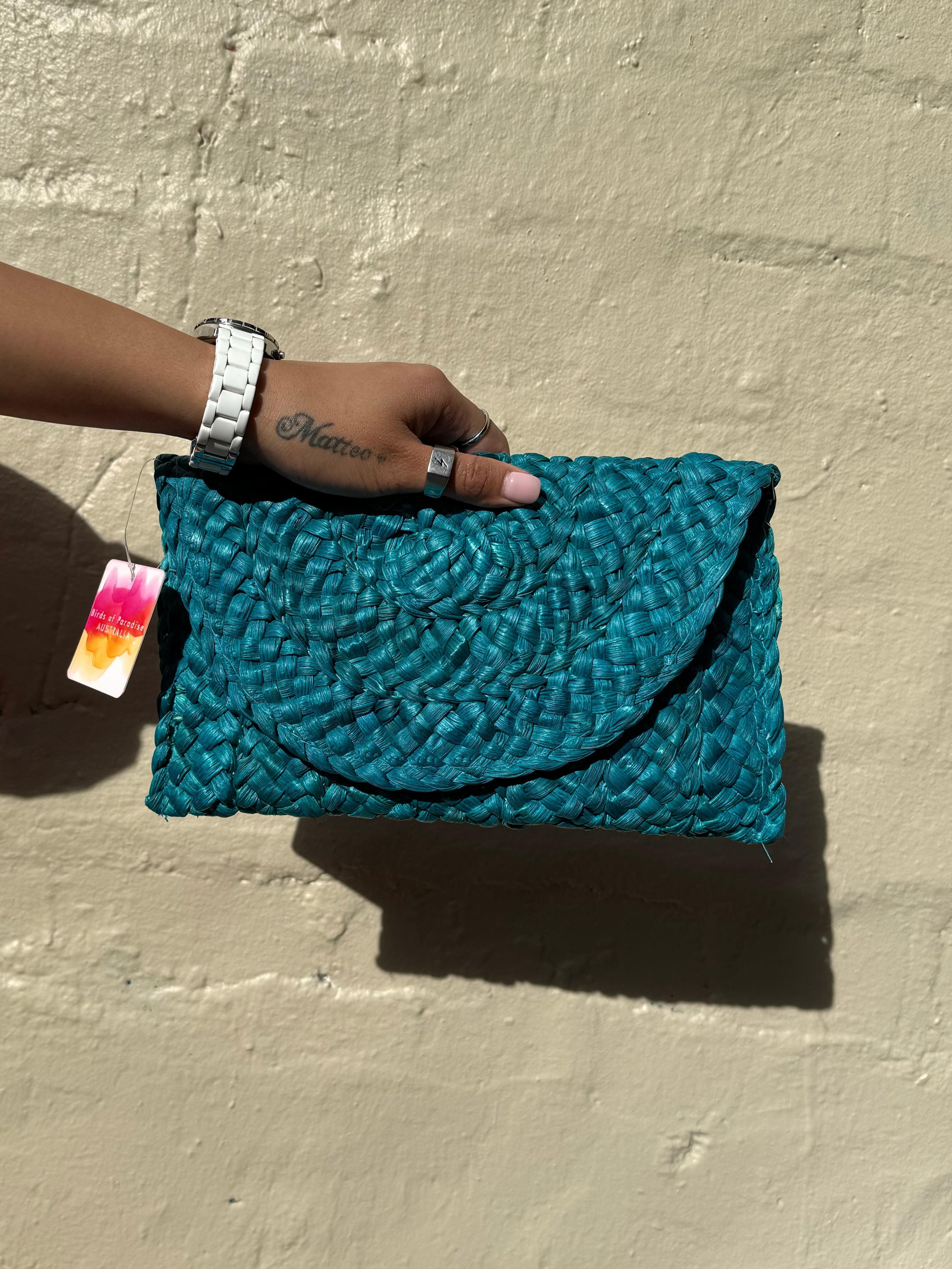 Free Spirit Australia Woven Clutch Emerald