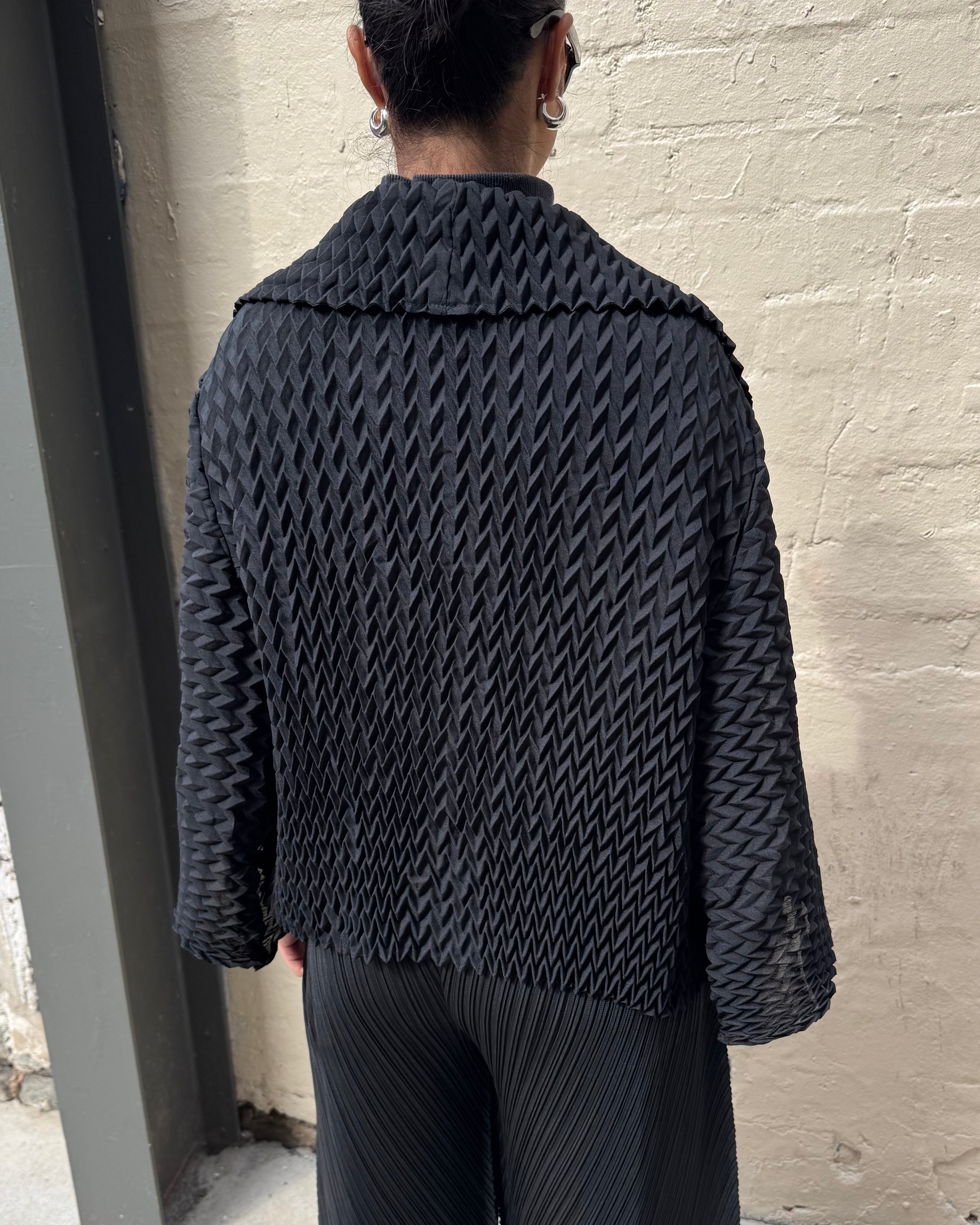 Indulge Me CLO101 Zig Zag Pleated Jacket Black