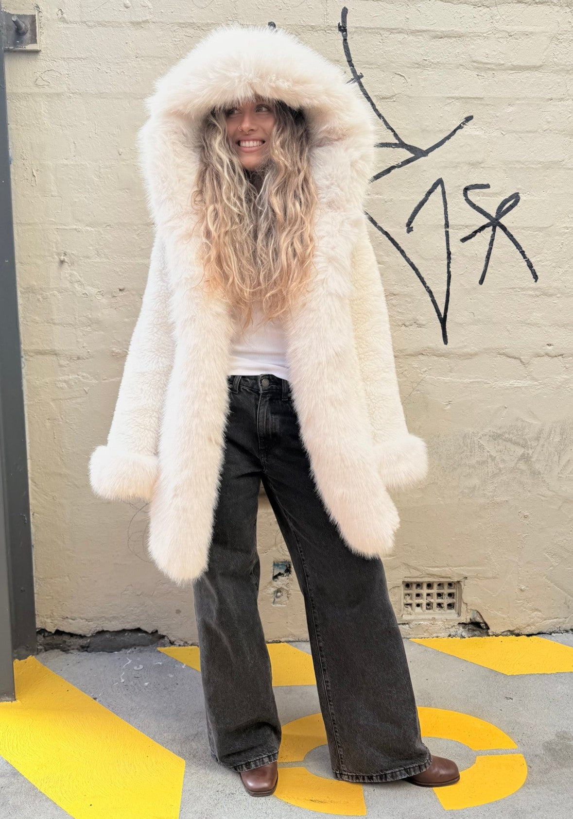 Cinnamon Creations F109 Fluffy Hooded Jacket Ivory