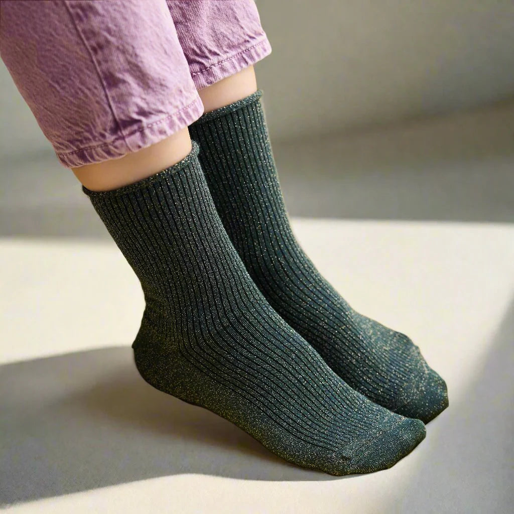 KLUE Glitter Lurex Socks Green