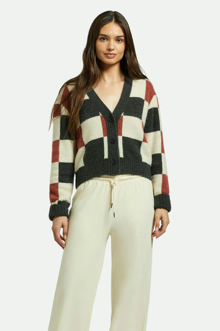 Brixton Rivington Crew Cardigan Cowhide/Whitecap/Black Check