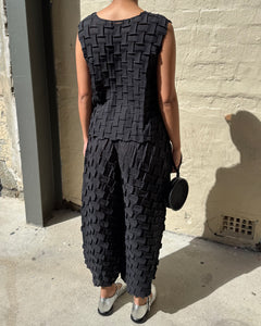 Indulge Me CLO105 Basket Weave Pleat Top & Pants Set Black