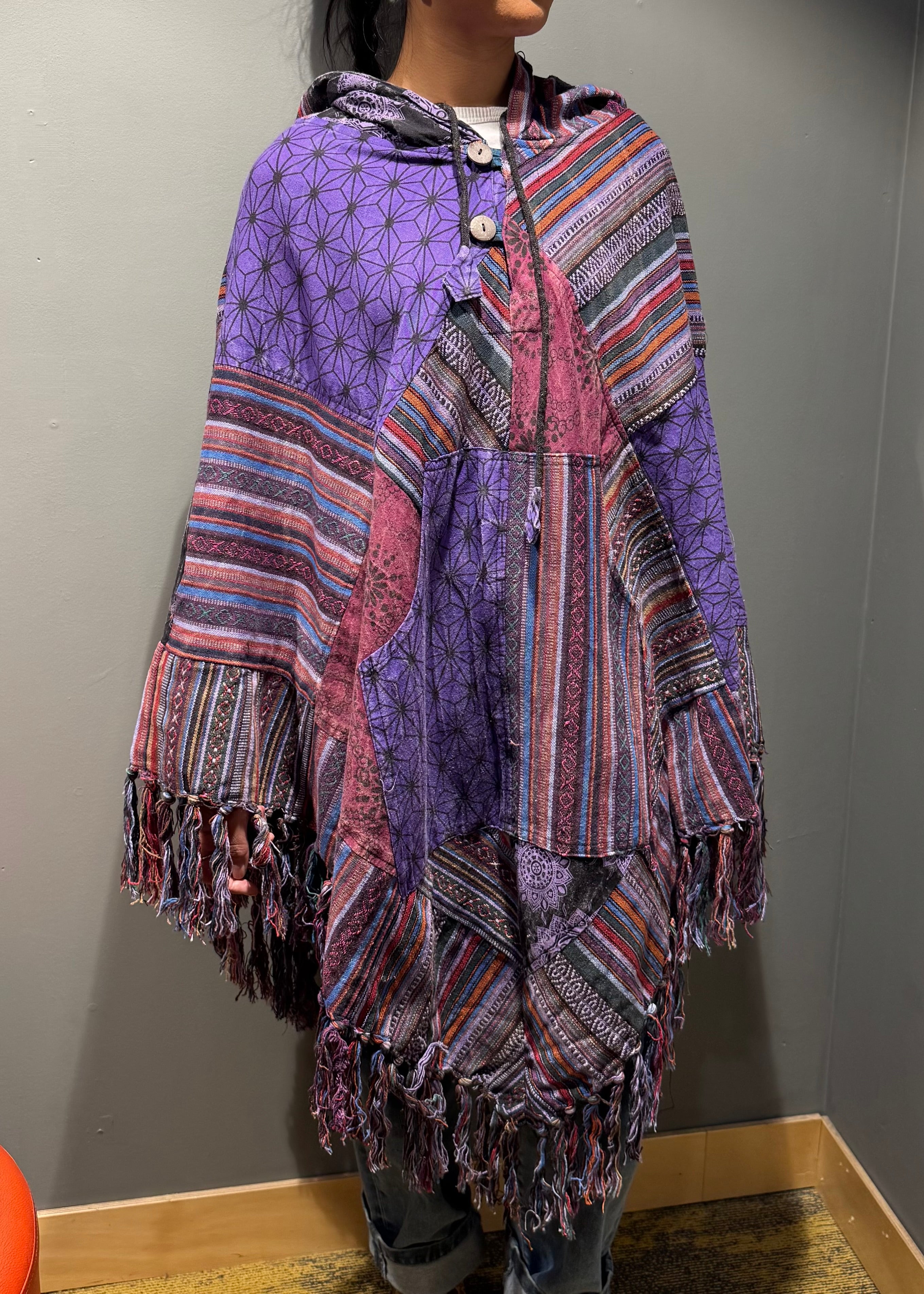 Tibet House A198 Patchwork Poncho Purple