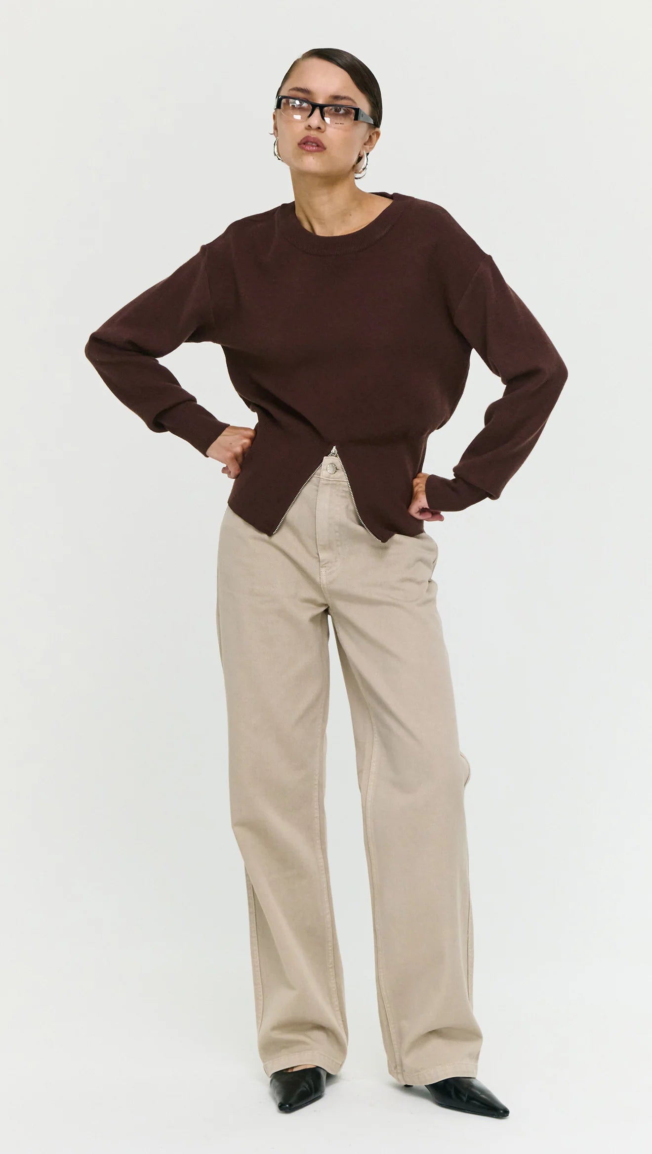 Staple The Label Elvie Zip Knit Chocolate