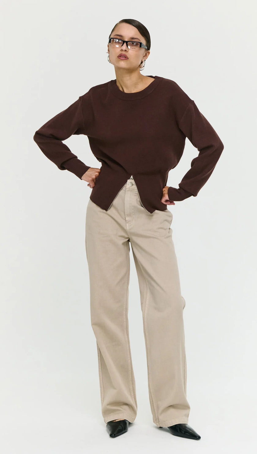 Staple The Label Elvie Zip Knit Chocolate