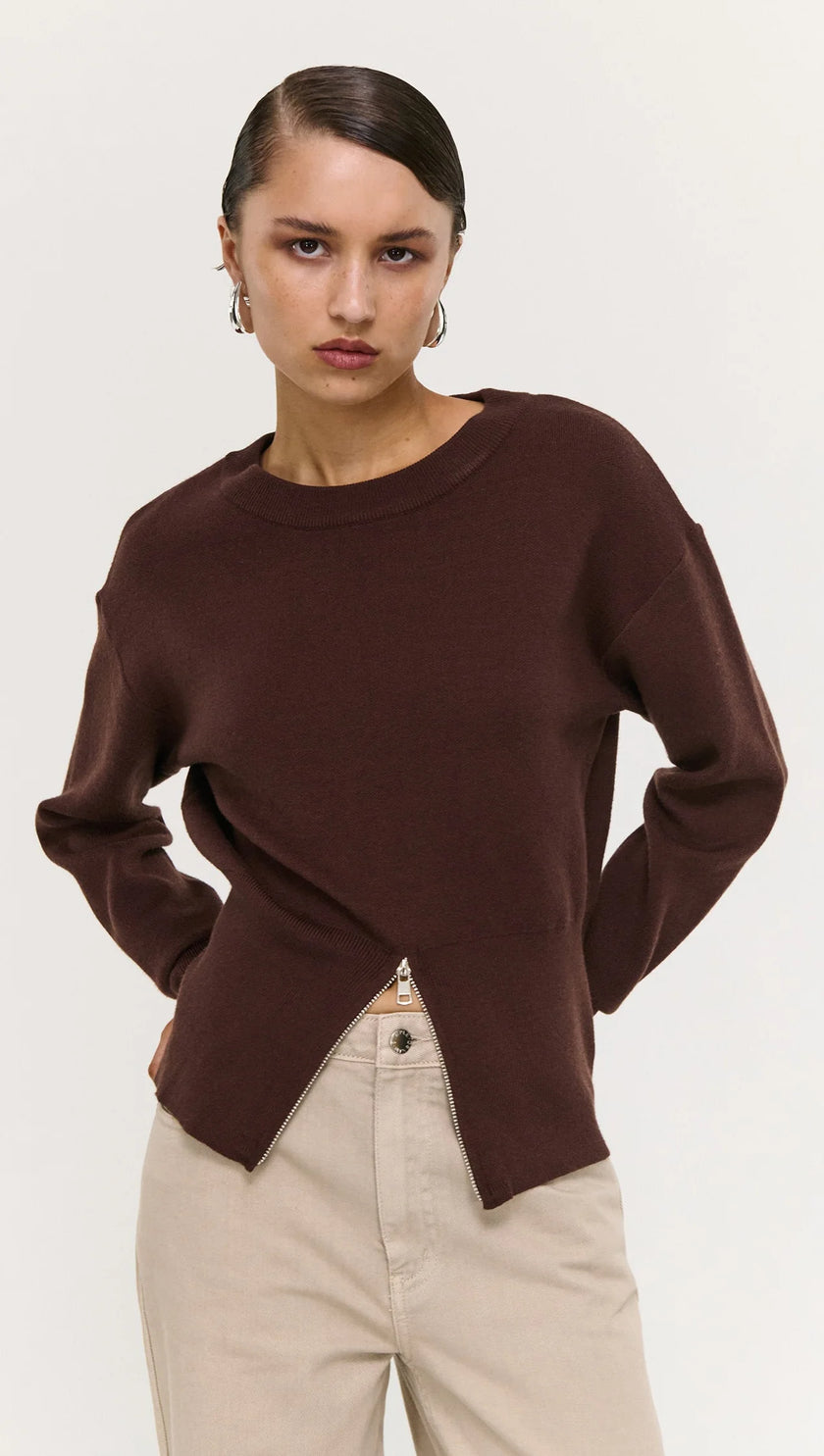 Staple The Label Elvie Zip Knit Chocolate
