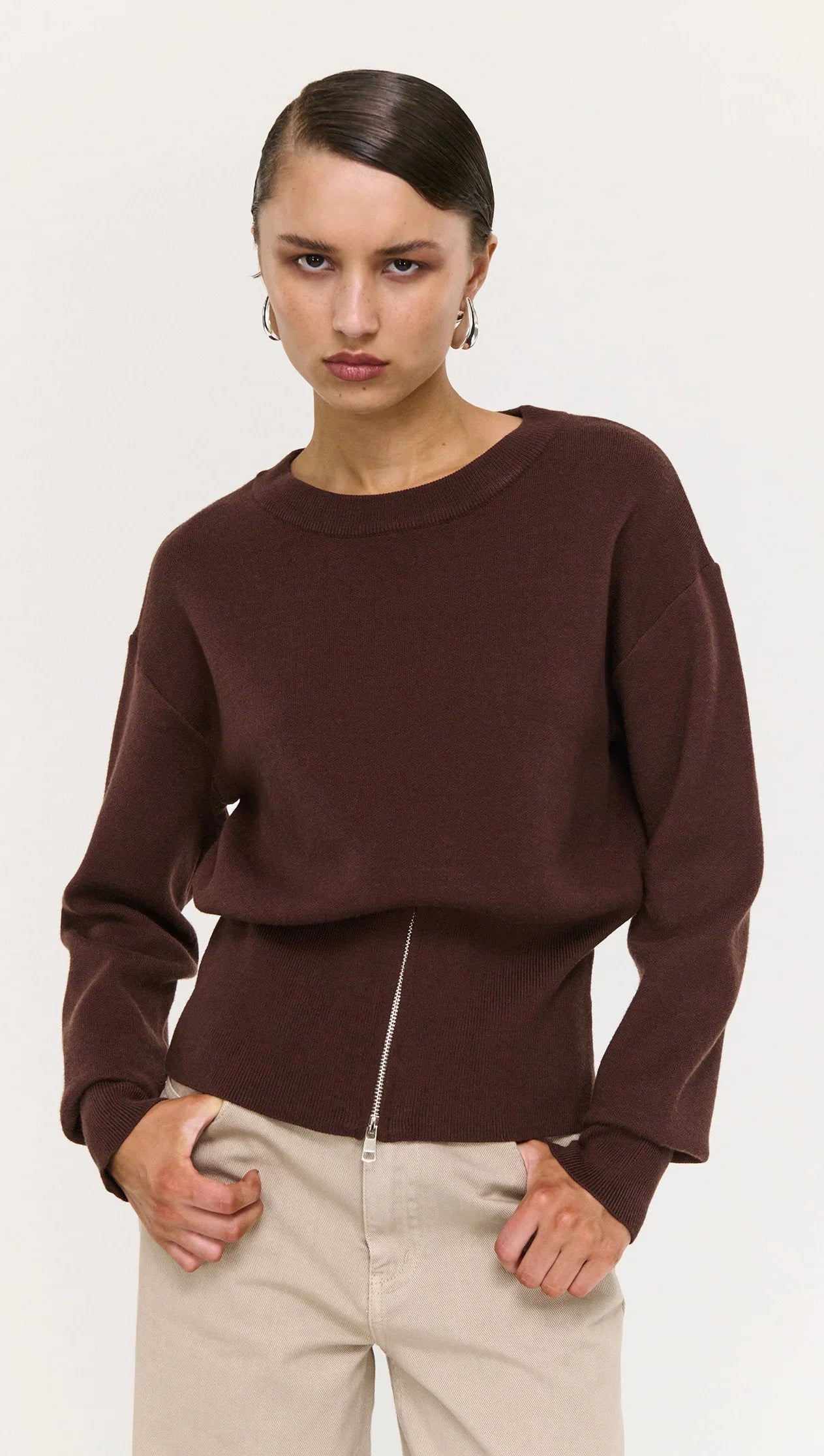 Staple The Label Elvie Zip Knit Chocolate