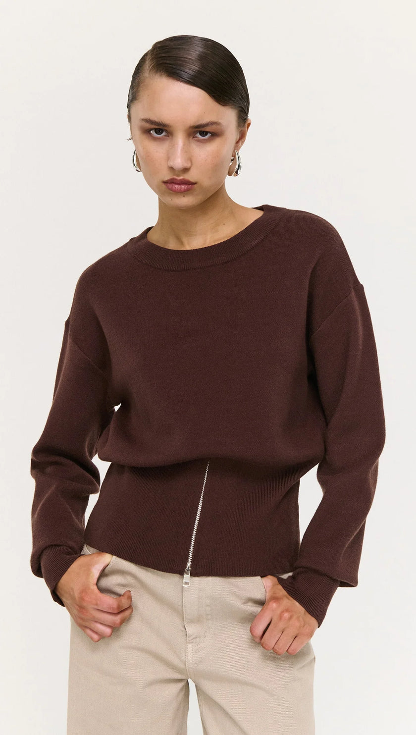 Staple The Label Elvie Zip Knit Chocolate