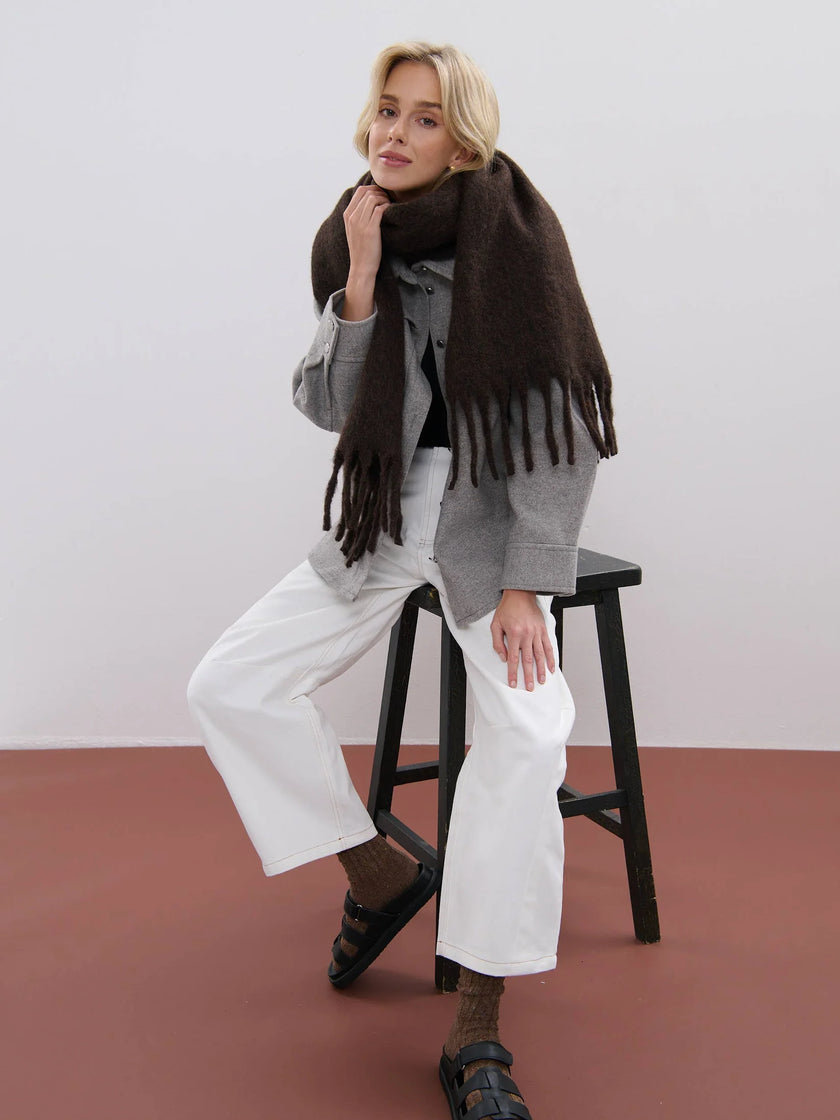 Angels Whisper Betty Wool Plain Fluffy Scarf Brown