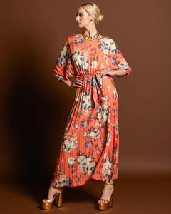 Fate + Becker Jolene Pleated Maxi Dress Tangerine Floral