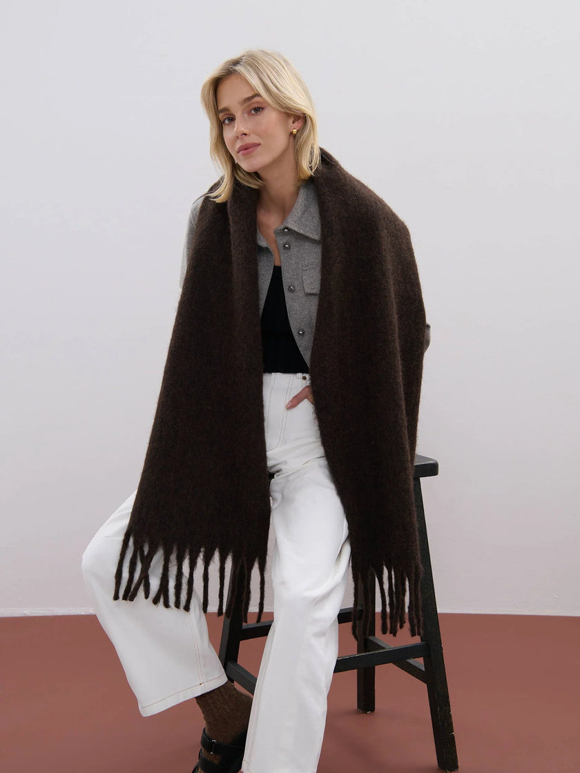 Angels Whisper Betty Wool Plain Fluffy Scarf Brown