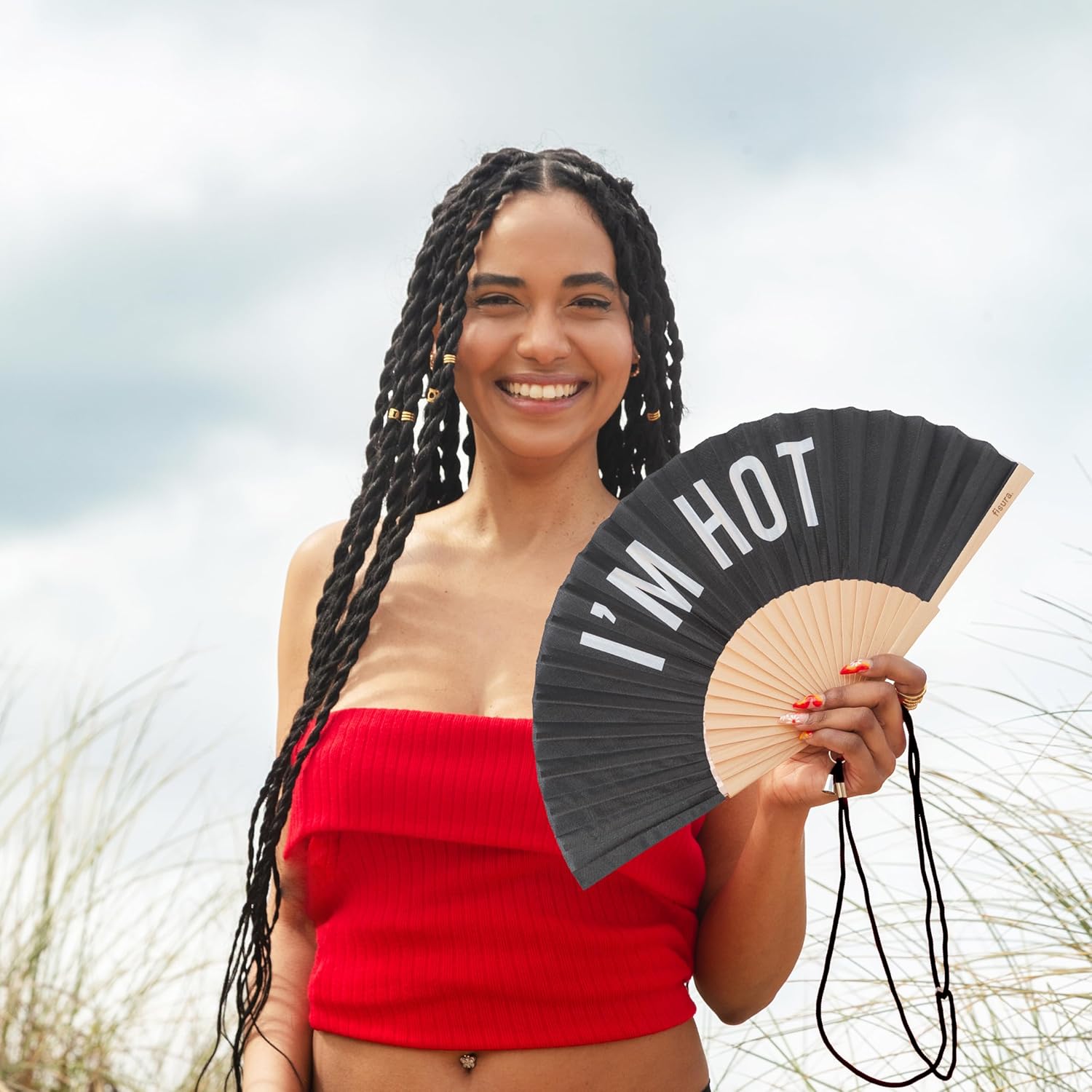 Fisura 'I'm Hot' Hand Fan With Gift Box Black & White