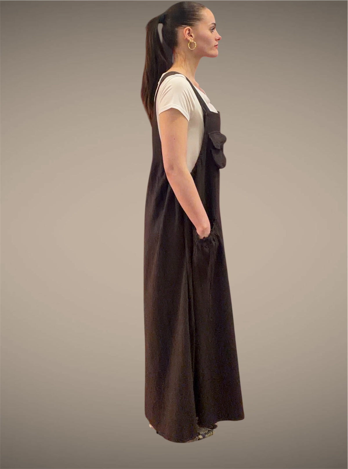Tibet House GT01 Thick Cotton 3 Pocket Pinafore Dress Dark Brown