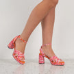 Bresley Sheriff Platform Heels Pink Multi Raffia