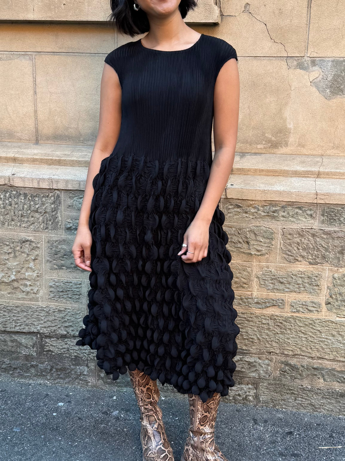 Indulge Me Pleated Top & Bubble Pleated Skirt Dress Black