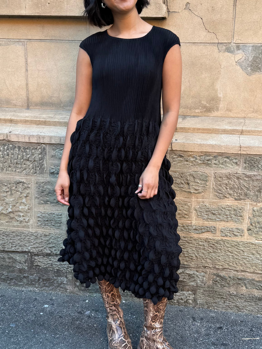 Indulge Me Pleated Top & Bubble Pleated Skirt Dress Black