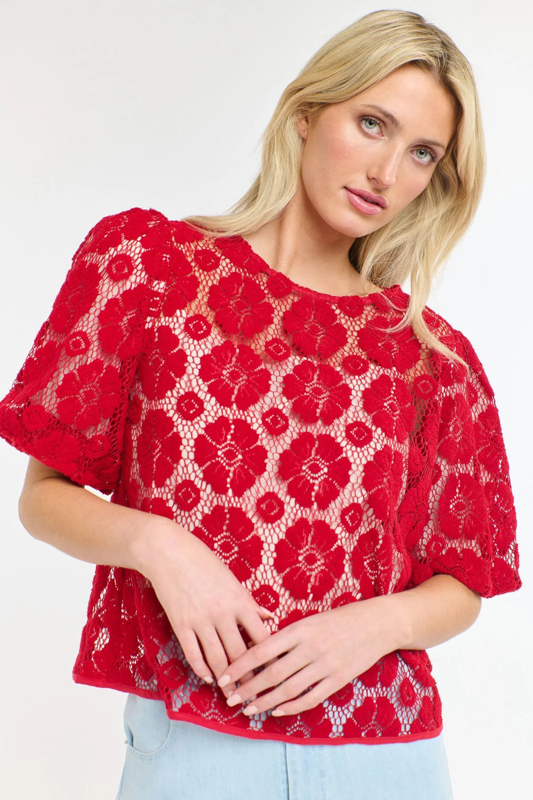 365 Days Ivy Embroidered Top Red Floral