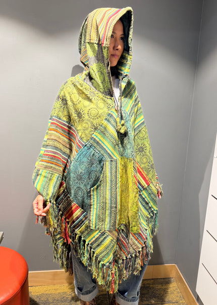 Tibet House A198 Patchwork Poncho Green Multi