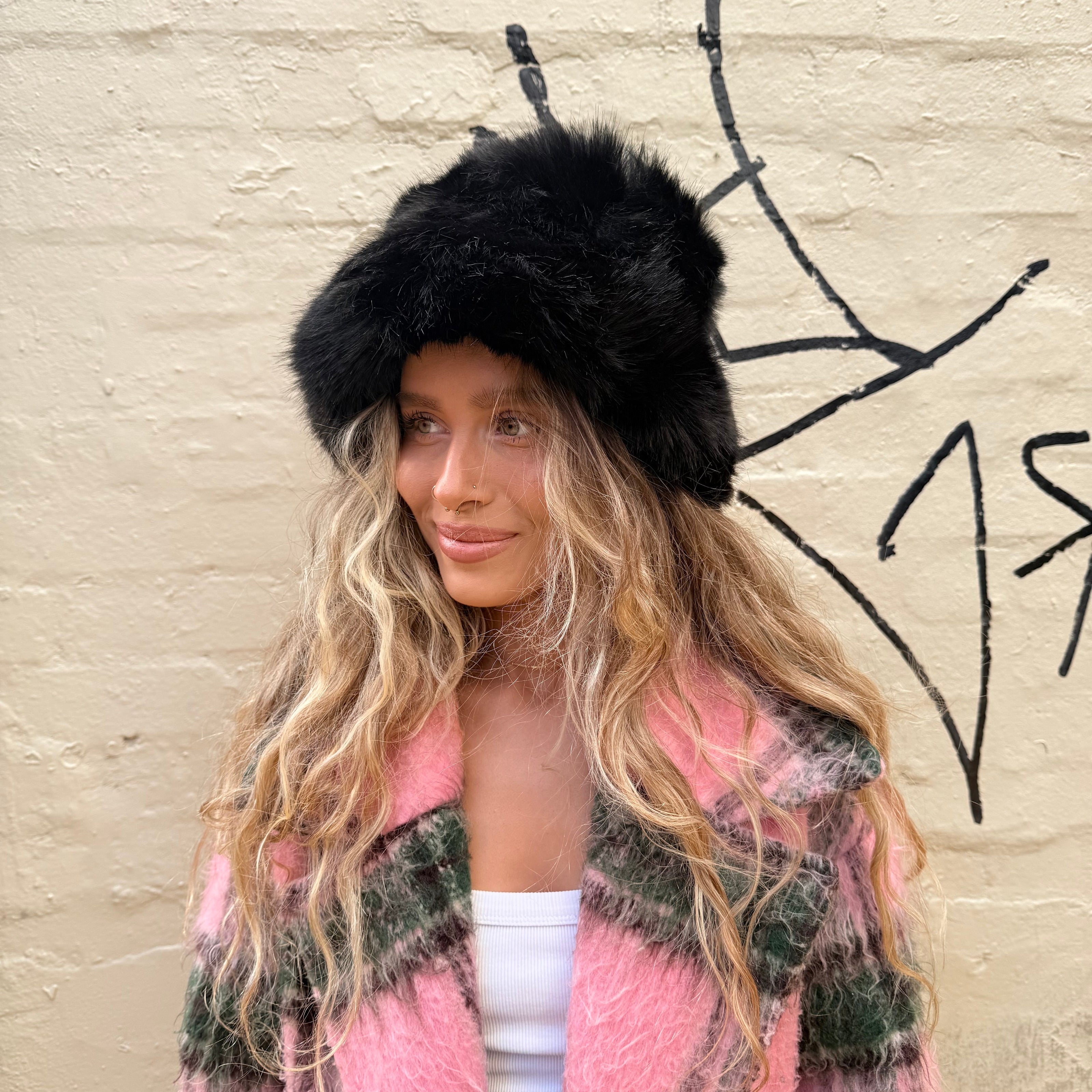 Cinnamon Creations 7549 Faux Fur Fluffy Bucket Hat Black