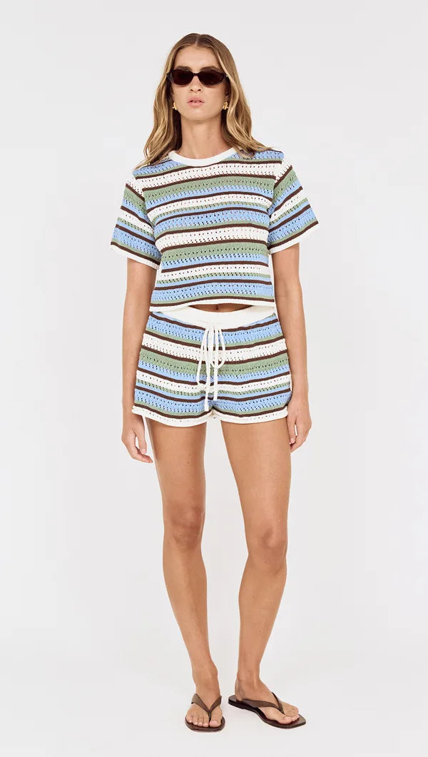MINKPINK Bellise Crochet Cropped Tee Multi Stripe