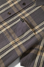 Load image into Gallery viewer, Brixton Charter Linen Blend S/S Woven Charcoal/Beige Plaid

