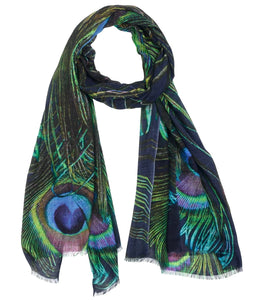 Namaskar S21-18MS Modal Silk Designer Scarf Peacock Feathers