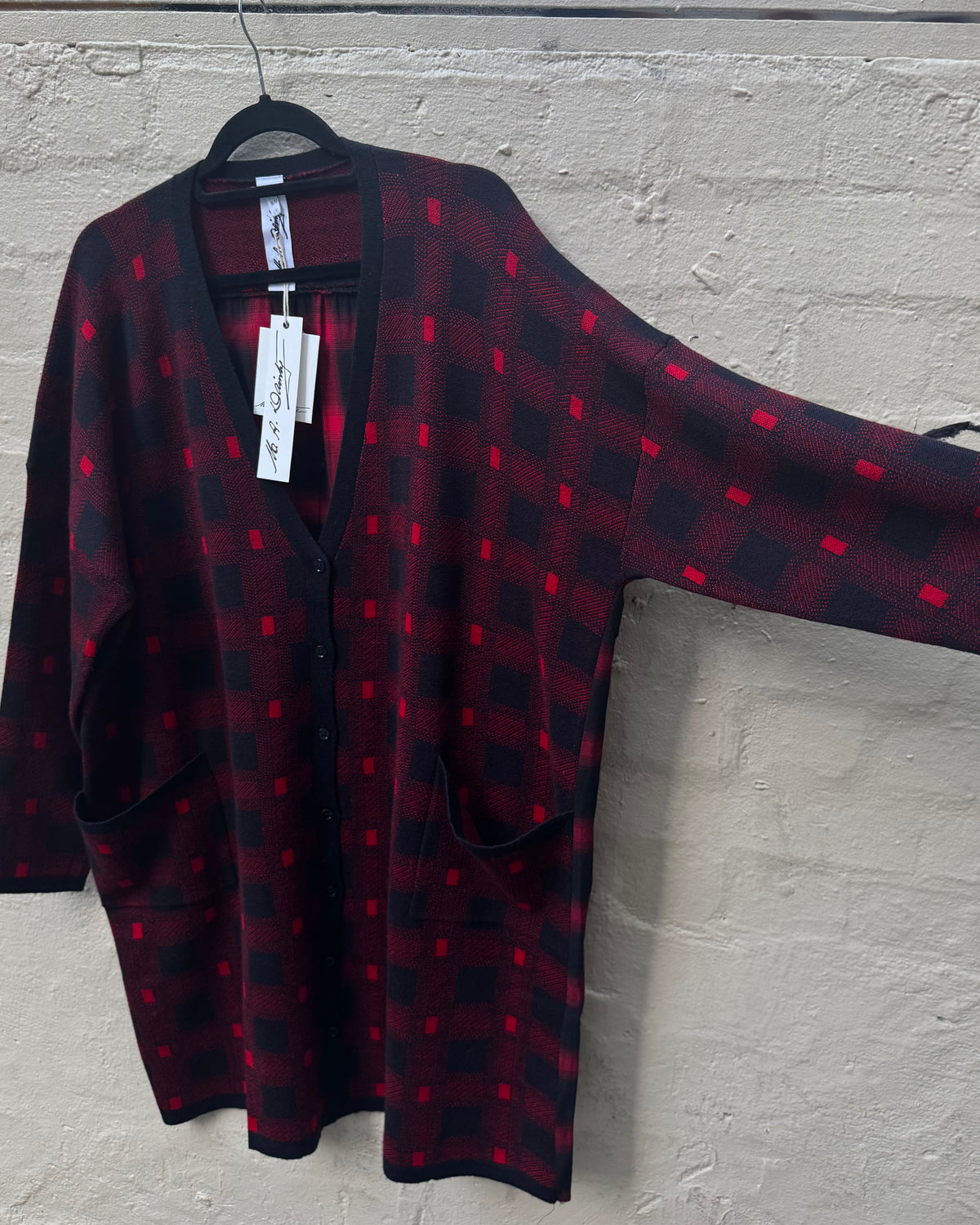 M. A. Dainty Dipper Cardigan Rodeo Check