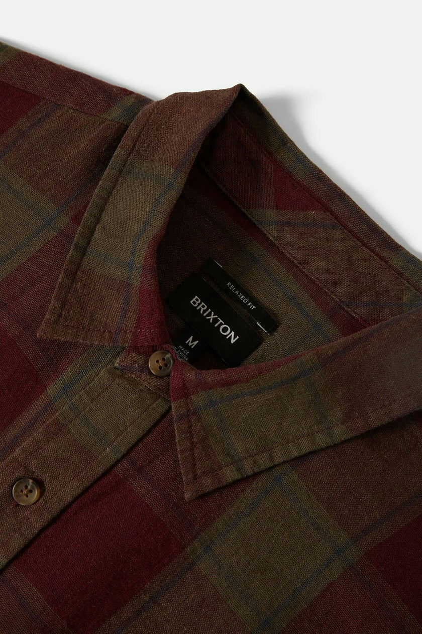 Brixton Cru Linen Blend S/S Woven Shirt Olive Surplus/Port