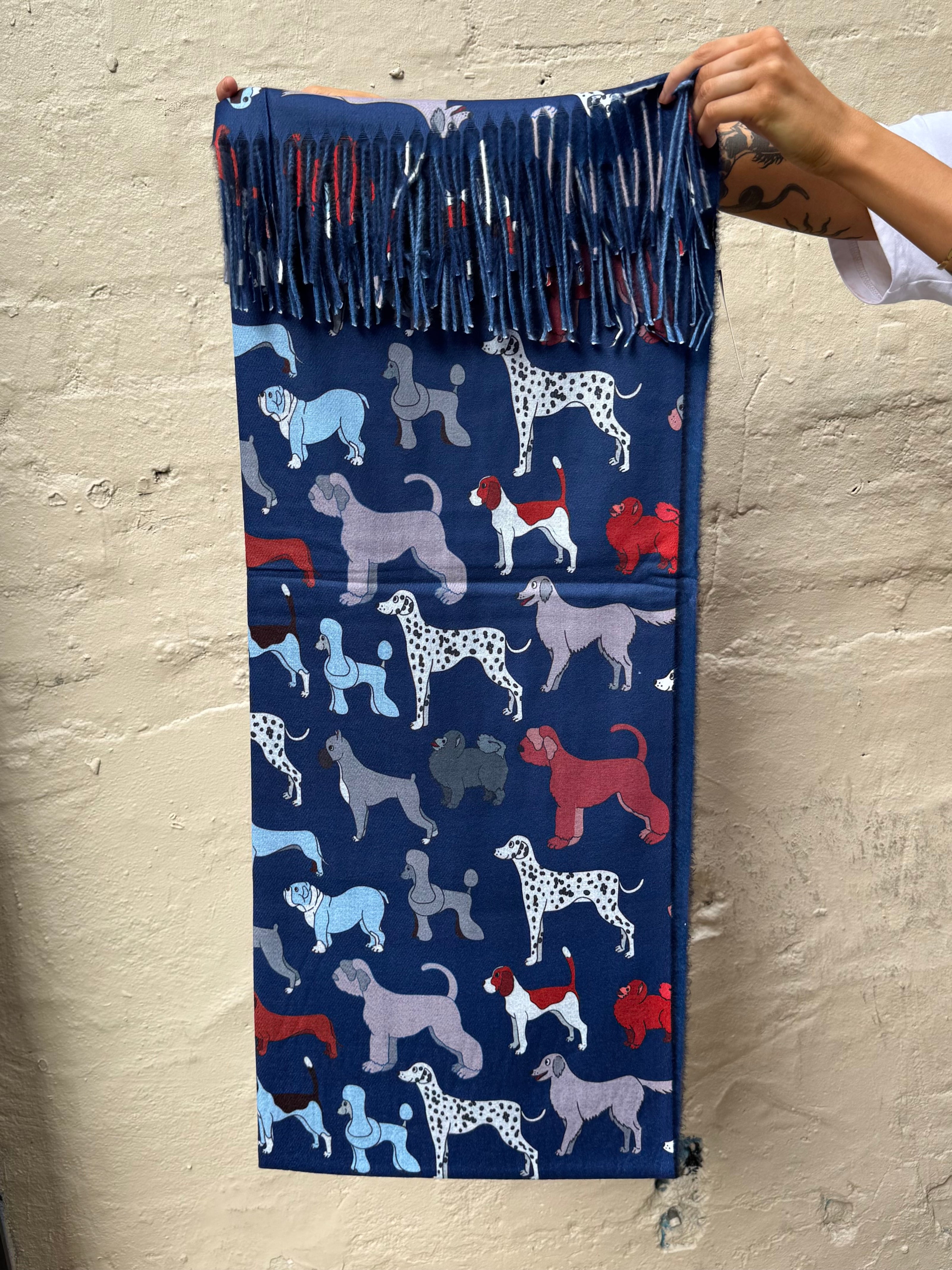 Zura CASI115 Reversible Cashmere Scarf Dog Blue