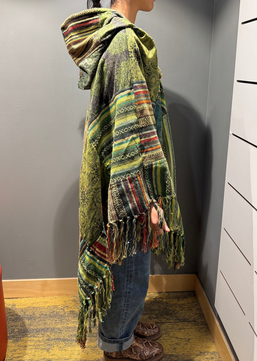 Tibet House A198 Patchwork Poncho Green Multi