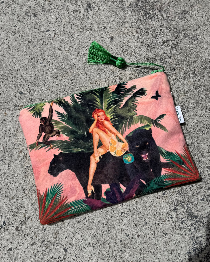 Queen K Jungle Pink Velvet Cosmetics Purse