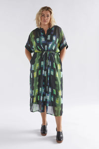Elk Shutter Grid Sheer Dress Green