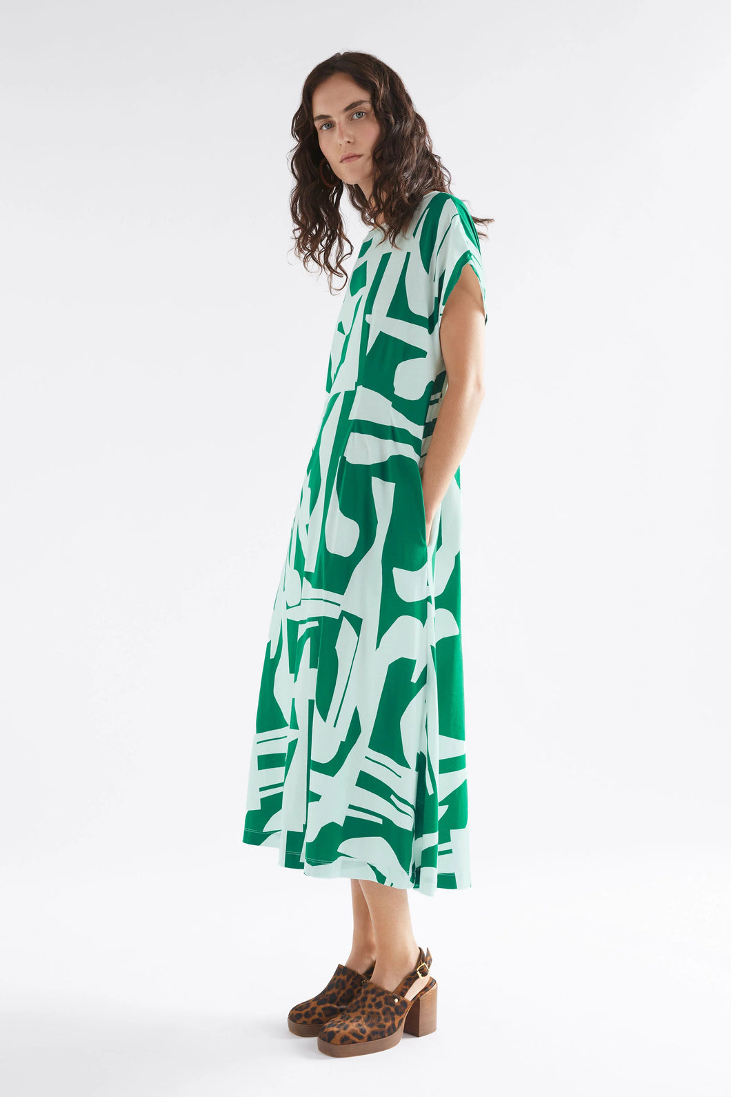 Elk Joia Dress Green Braque Print