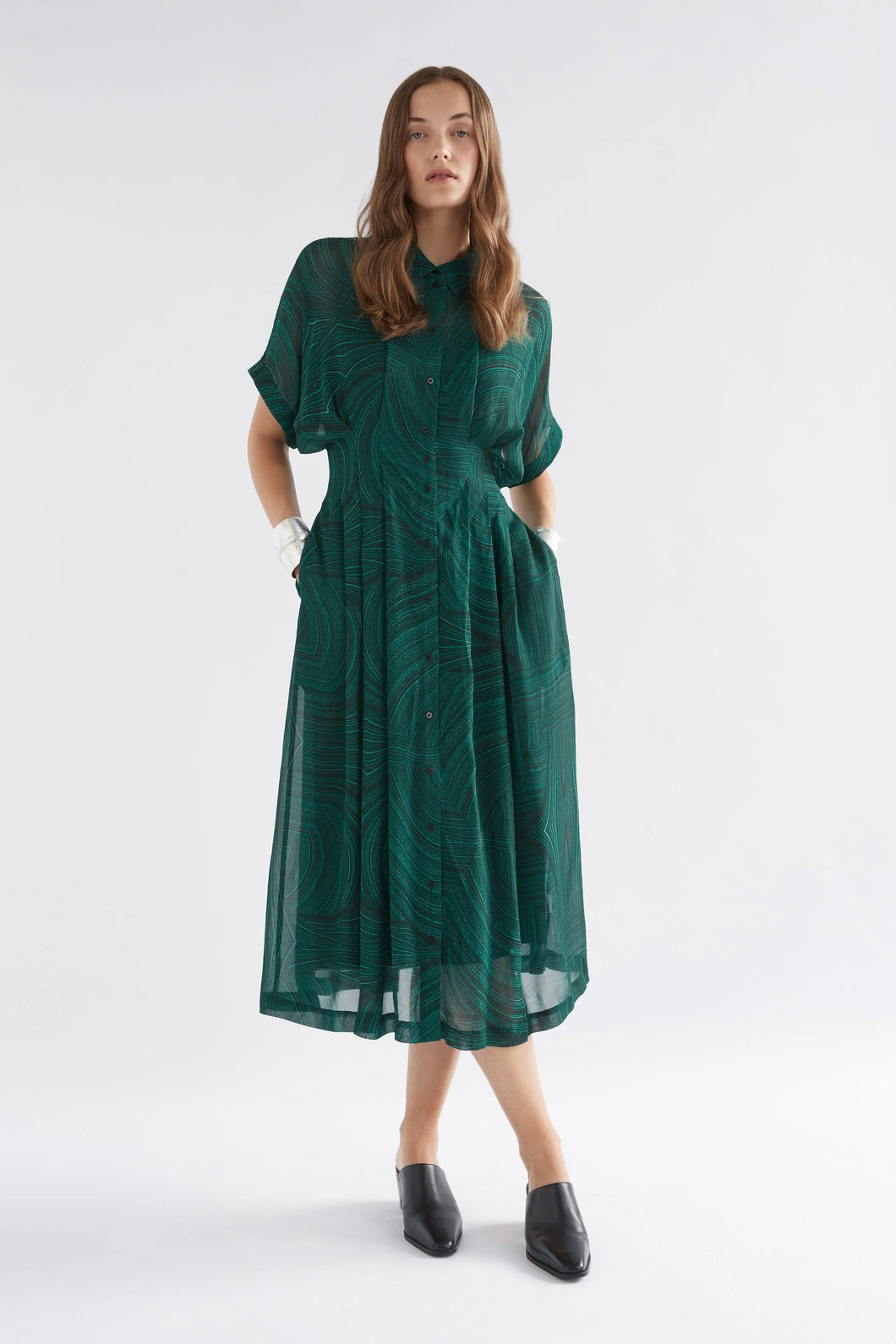 Elk Krava Sheer Dress Malachite Print