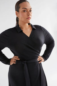 Elk Merino Wool Wrap Dress Black