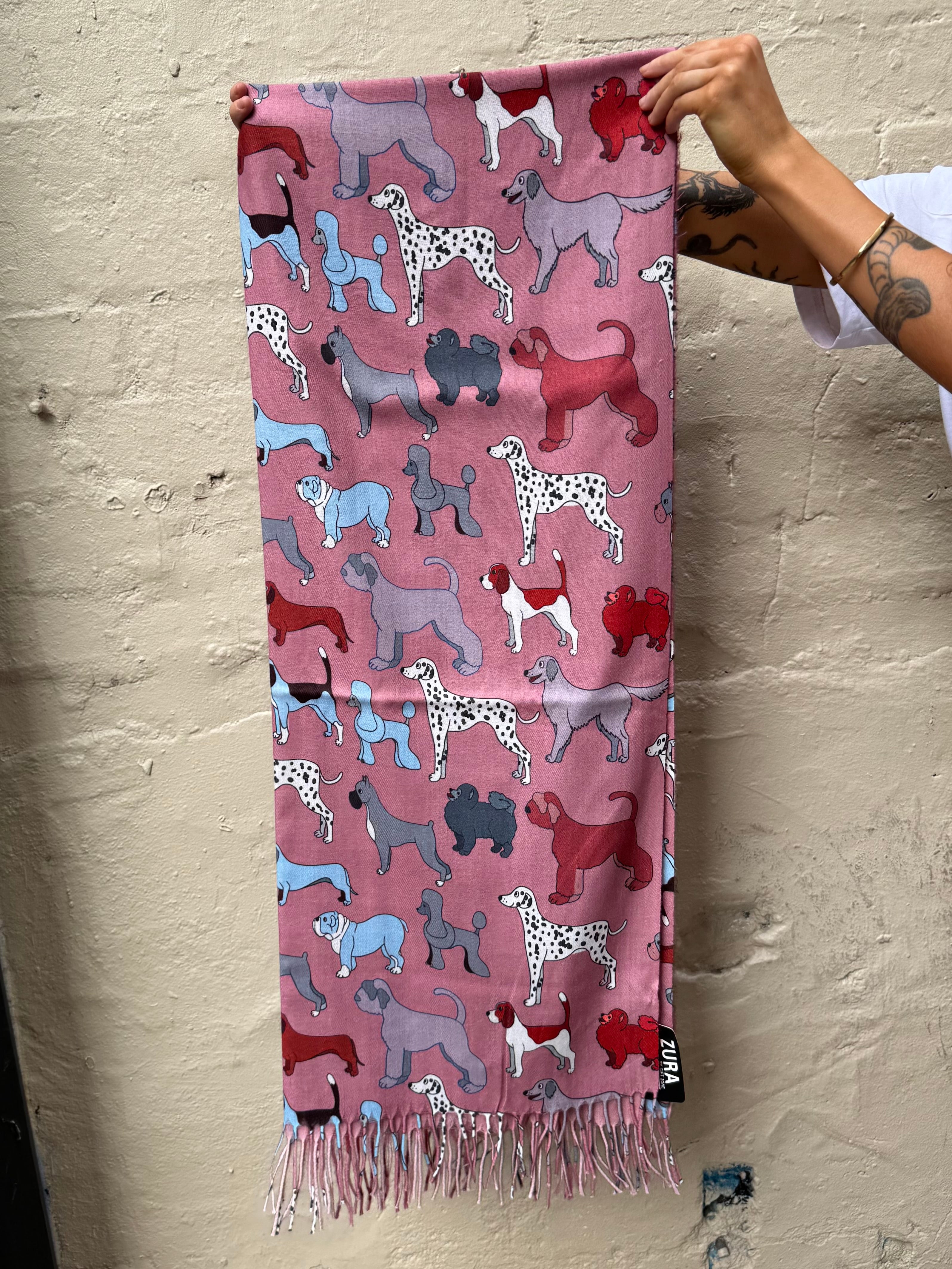 Zura CASI119 Reversible Cashmere Scarf Dog Pink