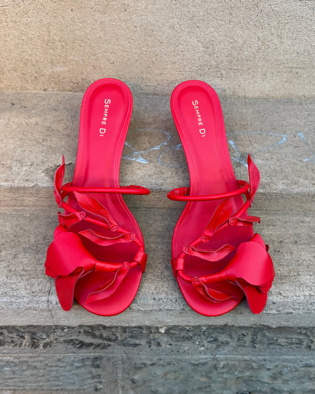 Sempre Di 946001 Flowering Kitten Heel Sandals Red Leather