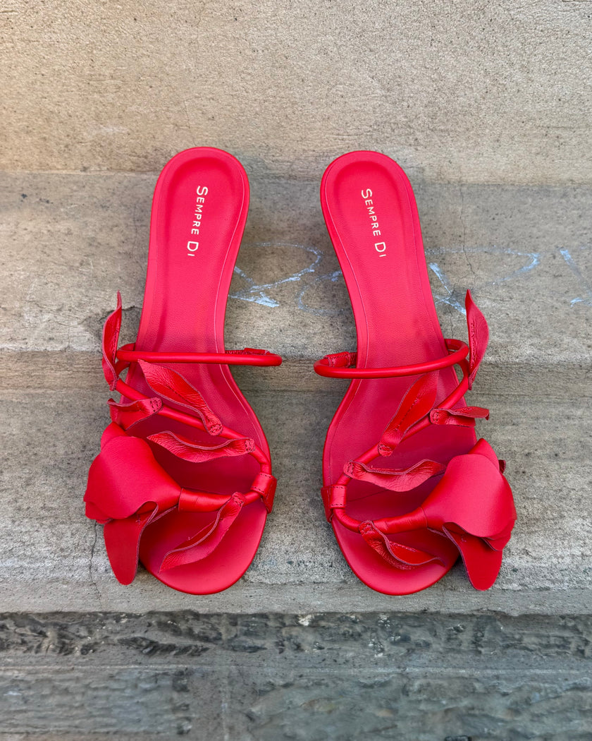 Sempre Di 946001 Flowering Kitten Heel Sandals Red Leather