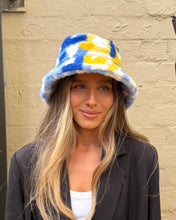 Load image into Gallery viewer, Cinnamon Creations Faux Fur Bucket Hat Light Blue/Yellow
