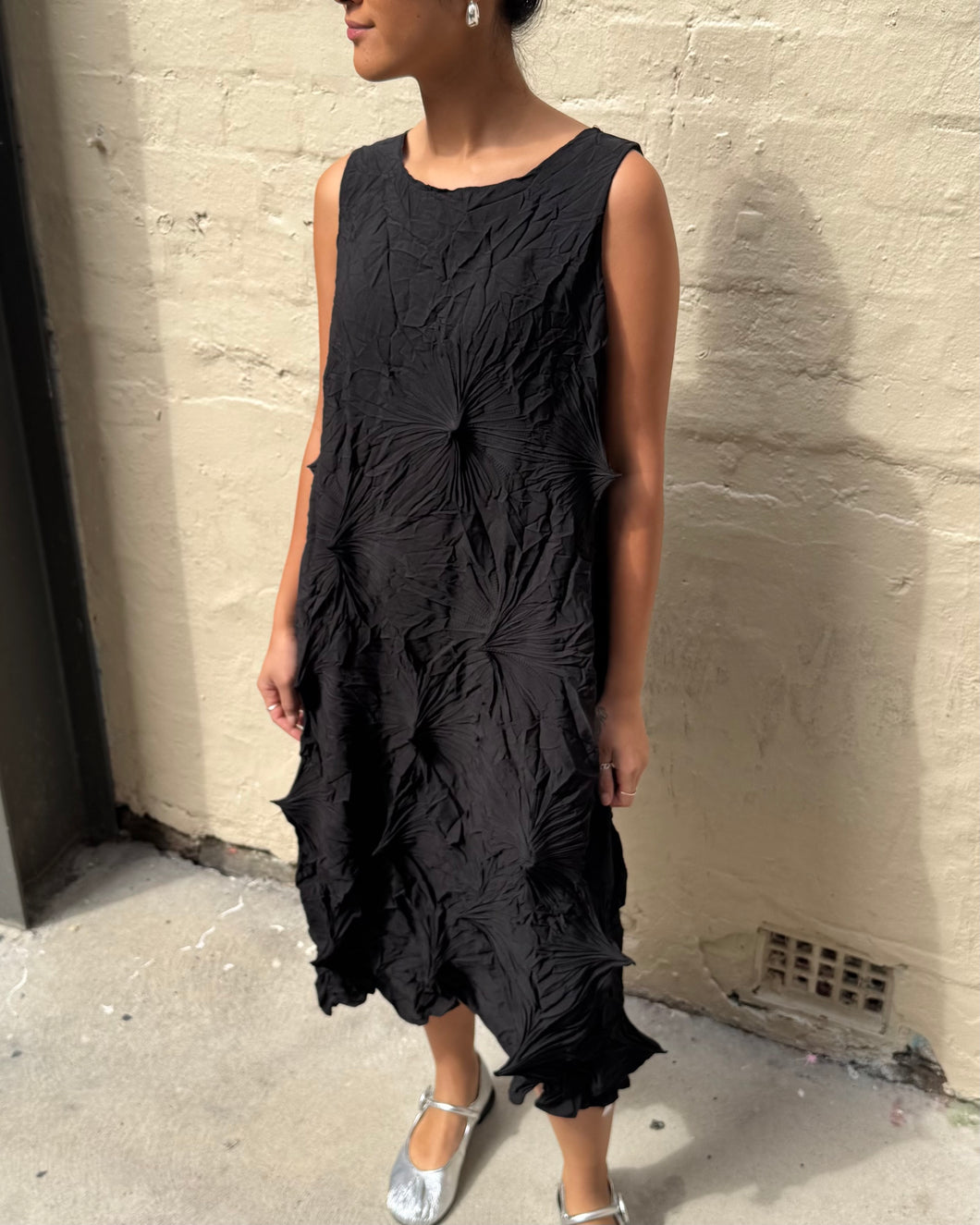 Indulge Me CLO113 Sleeveless Twist Pleat Dress Black