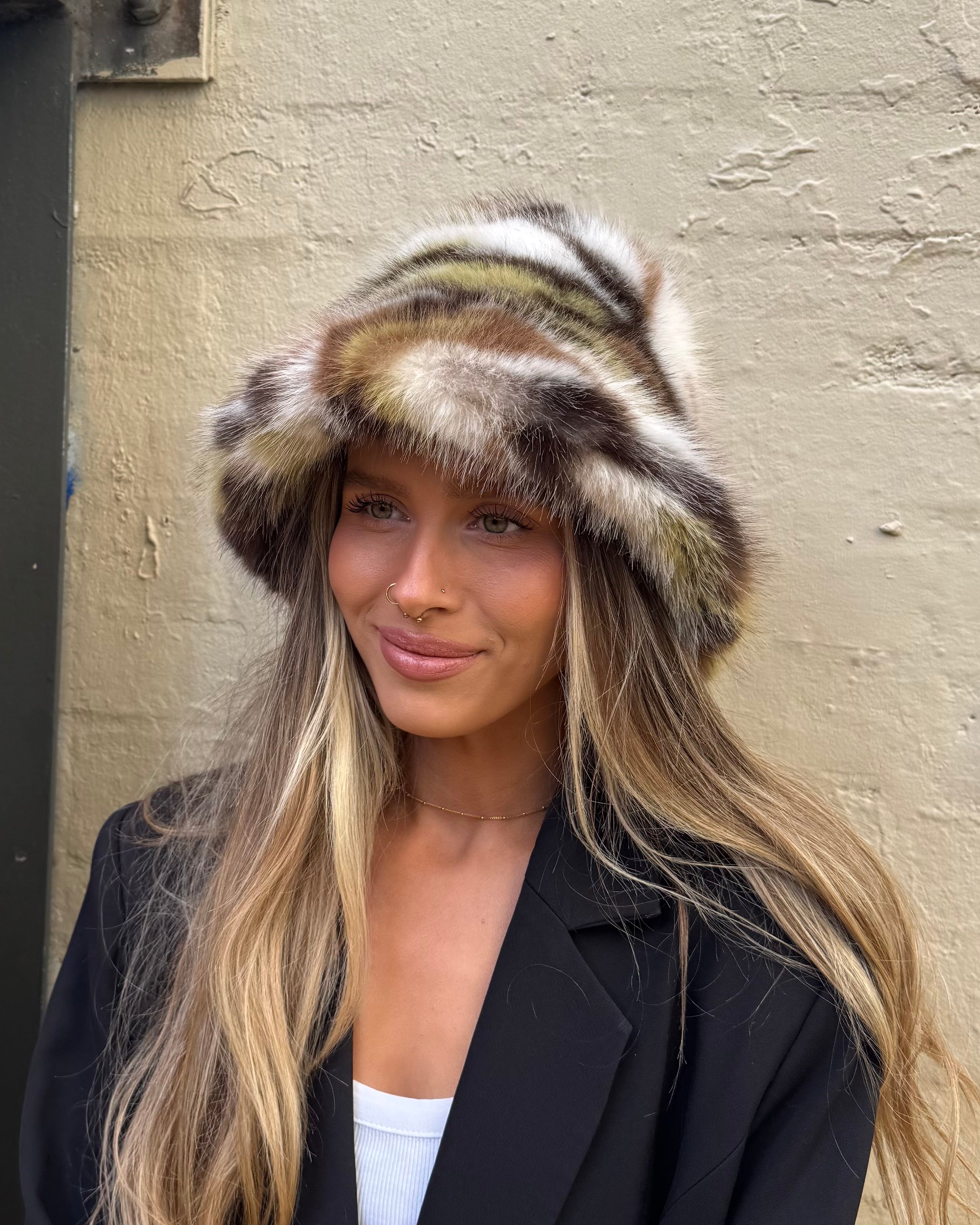 Cinnamon Creations 7522 Faux Fur Mixed Bucket Hat Avo Green