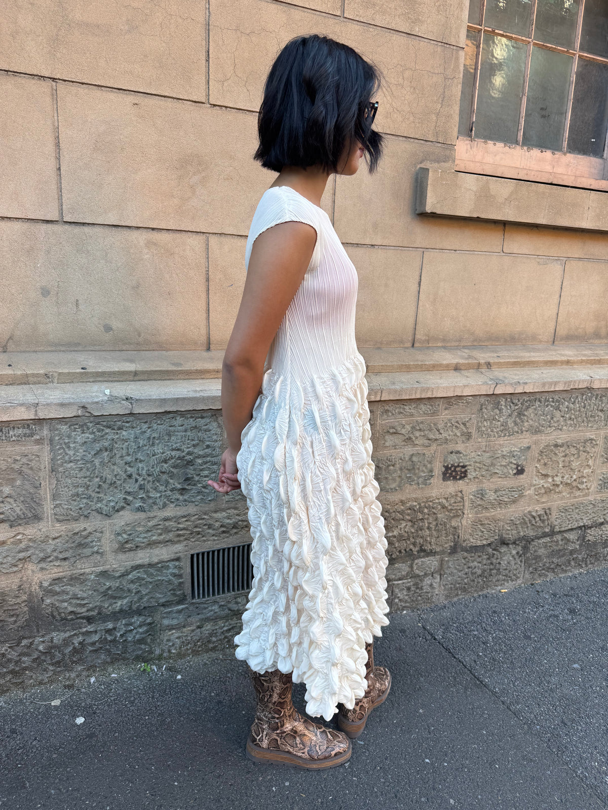 Indulge Me Pleated Top & Bubble Pleated Skirt Dress Cream