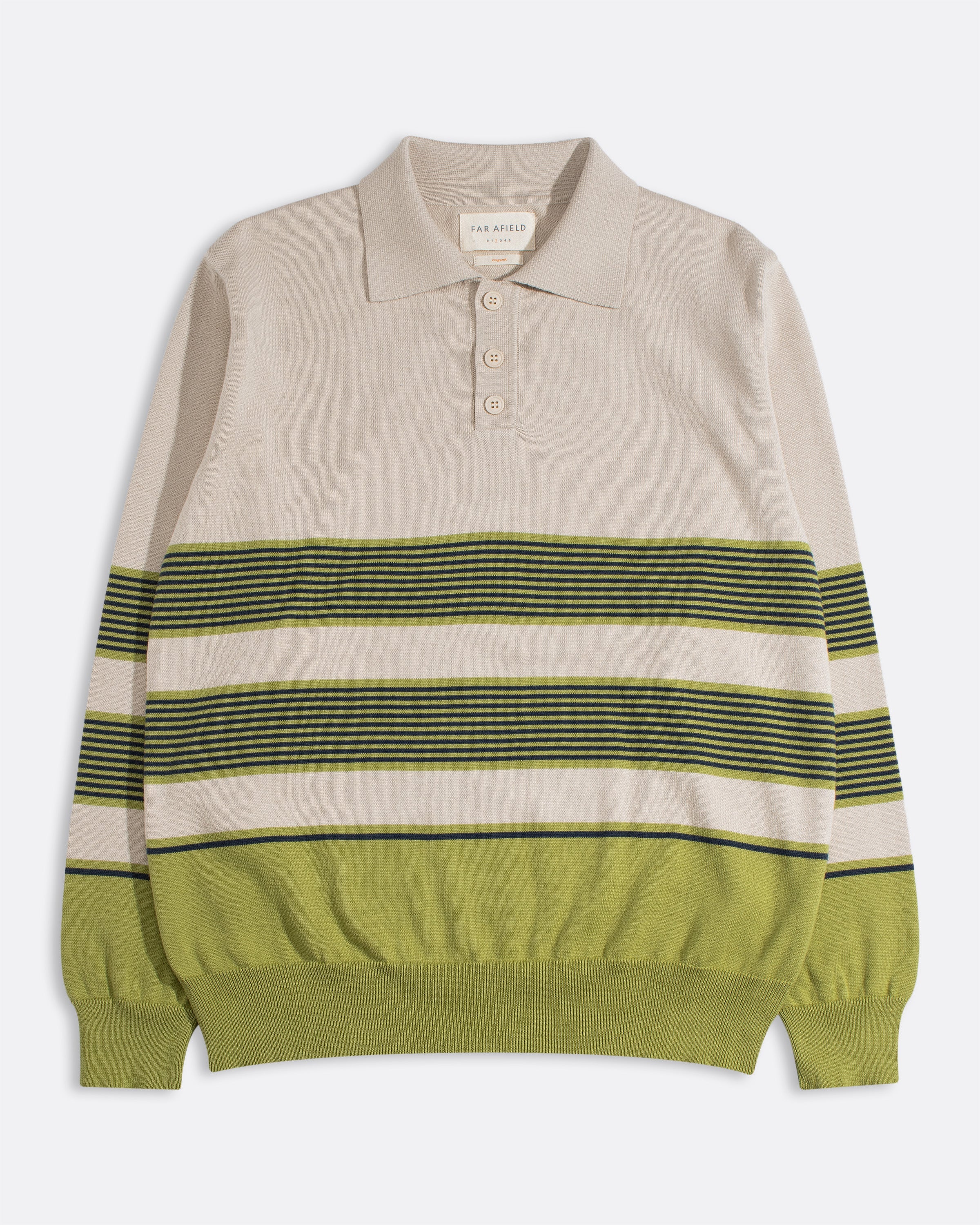 Far Afield Kier Linval Stripe Polo Sand/Green