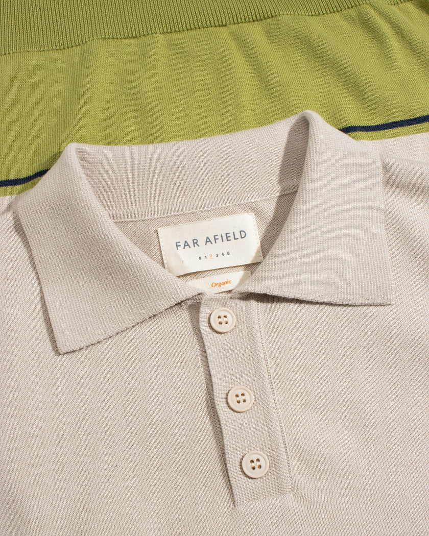 Far Afield Kier Linval Stripe Polo Sand/Green